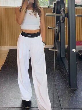 👖NWT ALO Yoga Suit Up Pants White/Black（Regular）Chic Everyday Style Trouser